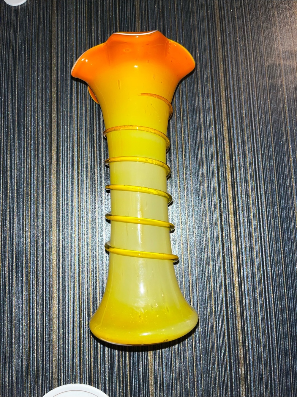 Yellow and Orange Art Glass Bud Vase by